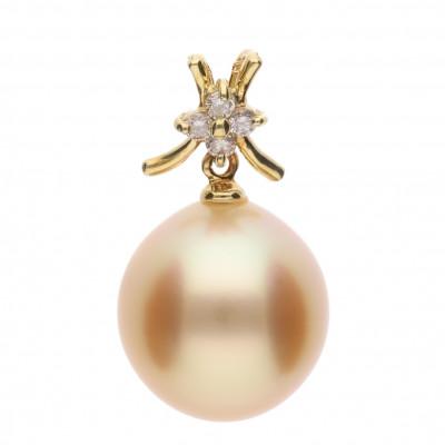 ふるさと納税 神戸市 [久遠]ゴールデンパール(南洋真珠)ダイヤモンド K18 イエローゴールド ペンダントトップ