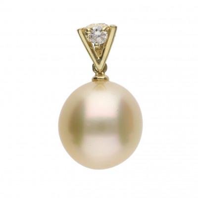 ふるさと納税 神戸市 [星影]ゴールデンパール(南洋真珠) ダイヤモンド K18 イエローゴールド ペンダントトップ