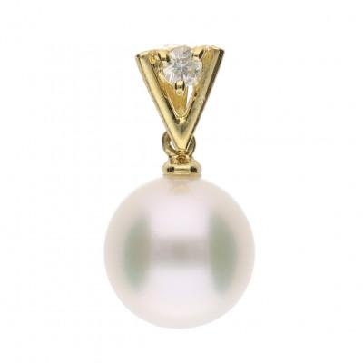 ふるさと納税 神戸市 [星影]無調色 アコヤ真珠 ダイヤモンド K18 イエローゴールド ペンダントトップ
