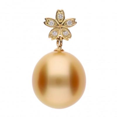 ふるさと納税 神戸市 [星桜]ゴールデンパール(南洋真珠) ダイヤモンド K18 イエローゴールド ペンダントトップ