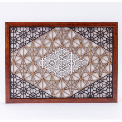 ふるさと納税 大川市 オリジナル和柄アートフレーム「happinessシリーズ 菱形mini」額色・ブラウン