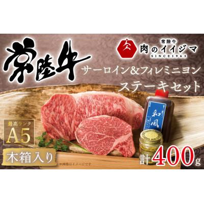 ふるさと納税 水戸市 常陸牛A5 サーロイン&amp;フィレミニヨン ステーキセット 計2枚<木箱入り・特製タレ/マスタード付き>