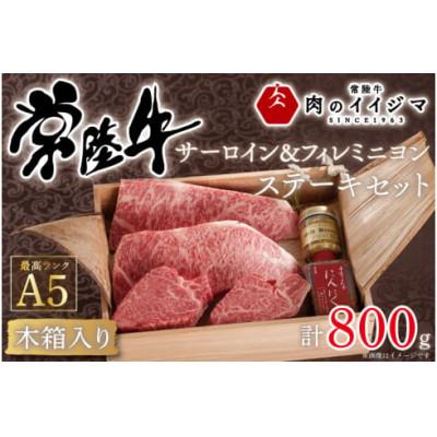 ふるさと納税 水戸市 常陸牛 A5 サーロイン&amp;フィレミニヨン ステーキセット 計4枚 &lt;木箱入り・特製タレ/マスタード付