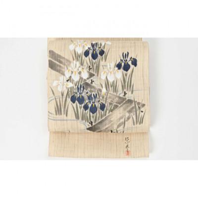 ふるさと納税 伊丹市 名古屋帯 麻 八橋にカキツバタ柄 お仕立て上がり 