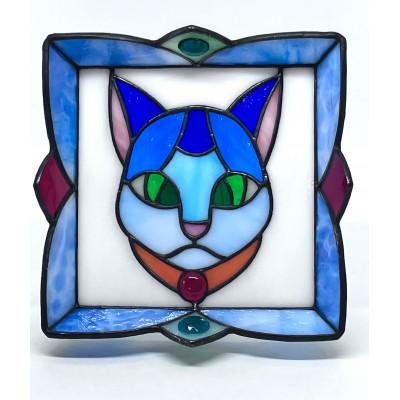 ふるさと納税 東村山市 ステンドグラス ニャンコの顔絵皿