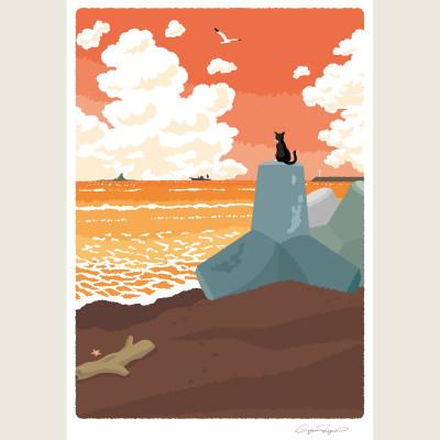 ふるさと納税 茅ヶ崎市 湘南・茅ヶ崎で描く、海を感じるイラストアート『ジークレーアートフレーム　SL-09』(小:八つ切)_2
