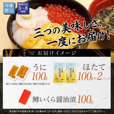 ふるさと納税 弟子屈町 ウニ 100g 鱒いくら醤油漬け 100g ホタテ貝柱 200g 海鮮丼 北海道 弟子屈 3628 |  | 03