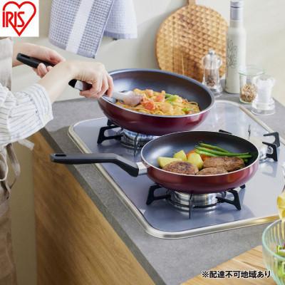 ふるさと納税 大河原町 ダイヤモンドコートフライパン炒め鍋 IHガス火両用26cmワインレッド アイリス