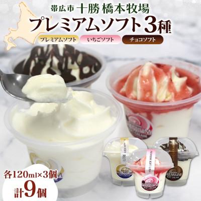 ふるさと納税 帯広市 十勝橋本牧場 プレミアムソフト 全味食べ比べセット(3種×各3個)
