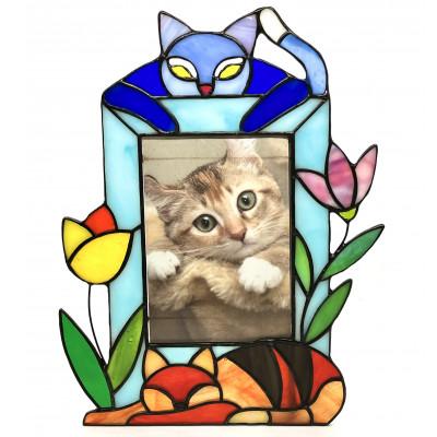 ふるさと納税 東村山市 ステンドグラスの写真立て お昼寝のお邪魔?