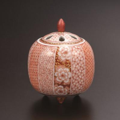 ふるさと納税 能美市 九谷焼 3.5号香炉・赤絵細描咲華文