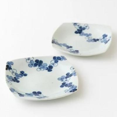 ふるさと納税 佐世保市 [玉峰窯]スクエアクローバー取皿ペア 計2点