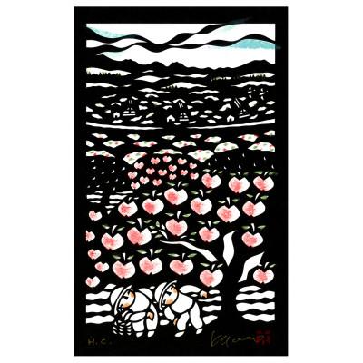 ふるさと納税 長野市 きりえ版画 ふるさと365日シリーズ りんごのうた