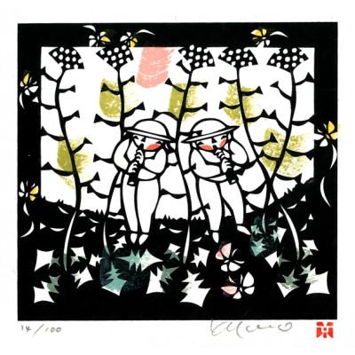 ふるさと納税 長野市 きりえ版画「里シリーズ なずなの里」