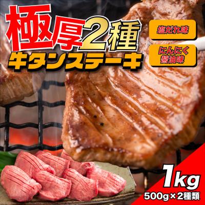 ふるさと納税 阪南市 2種の極厚牛タン 塩だれ味・にんにく醤油味 1kg(各500g×1パック)