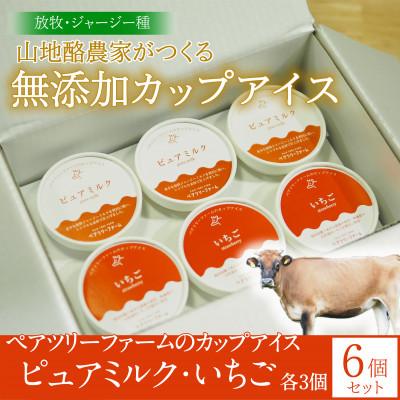 ふるさと納税 平谷村 [放牧・ジャージー]ペアツリーファームのカップアイス[ピュアミルク・いちご 各3個]計6個セット