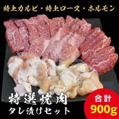 ふるさと納税 高石市 [特上ロース&amp;特上カルビ/ホルモン]特選焼肉たれ漬けセット 計900g