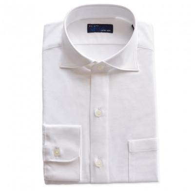 ふるさと納税 松山市 メンズ ワイドカラー 長袖ニットシャツ 2021-SM21 白 L YOSHIDA SHIRTS