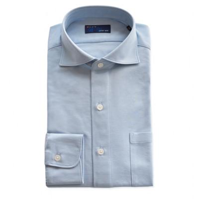 ふるさと納税 松山市 メンズ ワイドカラー 長袖ニットシャツ 2021-SM21 サックス Lサイズ