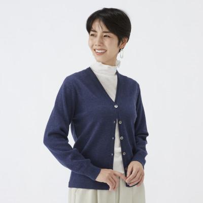 ふるさと納税 泉大津市 日本製 カシミヤ100% レディース Vカーディガン インディコブルー Lサイズ 90805