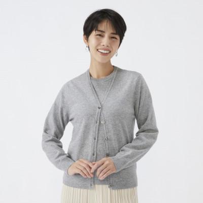 ふるさと納税 泉大津市 日本製 カシミヤ100% レディース Vカーディガン ライトグレー Lサイズ 90805