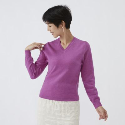 ふるさと納税 泉大津市 日本製 カシミヤ100% レディース Vネック パープル Lサイズ