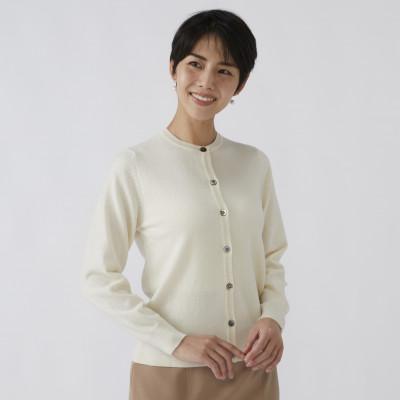 ふるさと納税 泉大津市 日本製 カシミヤ100% レディース クルーカーディガン オフホワイト Lサイズ