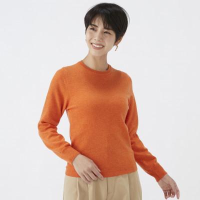 ふるさと納税 泉大津市 日本製 カシミヤ100% レディース クルーネック ミックスオレンジ Lサイズ