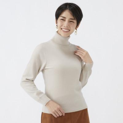 ふるさと納税 泉大津市 日本製 カシミヤ100% レディース タートルネック ライトベージュ Lサイズ