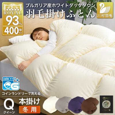 ふるさと納税 韮崎市 洗える羽毛布団 クイーン 冬用 ホワイトダックダウン93% アイボリー 無地 本掛け 抗菌防臭日本製