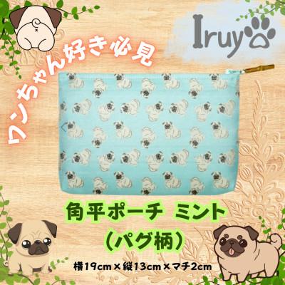 ふるさと納税 西桂町 [Iruyo]ワンちゃん好き集まれ!化粧入れや小物入れにも可愛いポーチ パグ柄(ミント)