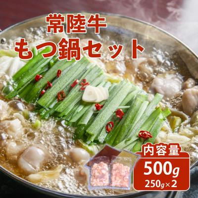 ふるさと納税 茨城町 常陸牛もつ鍋セット 500g(250g×2袋) 自家製スープ(醤油×1・塩×1)付き