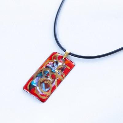 ふるさと納税 太田市 [七宝工芸家 中島たか子]七宝焼 レッド角ペンダント