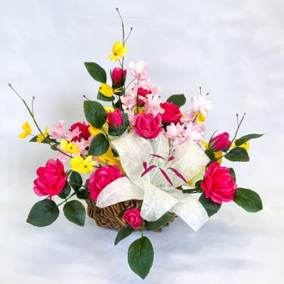 ふるさと納税 村上市 [まゆ玉から生まれる花 まゆ花(別名:シルクフラワー)]まゆ花ギフト かご花アレンジメント[003]