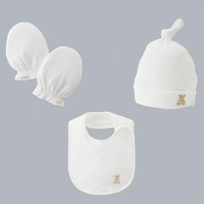 ふるさと納税 藍住町 ミキハウス[ゴールドレーベル]海島綿フード・ミトン・スタイ 3点セット