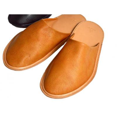 ふるさと納税 千曲市 信州鹿革:ルームスリッパ キャメル / Sサイズ(約22cm〜25cm)| 本革スリッパ レザー