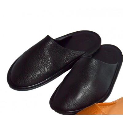 ふるさと納税 千曲市 信州鹿革:ルームスリッパ ブラック / Sサイズ(約22cm〜25cm)| 本革スリッパ レザー