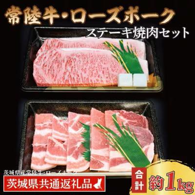 ふるさと納税 水戸市 「常陸牛・ローズポーク」ステーキ焼肉セット(5〜7人前)(ステーキ約600g、ポーク約400g)