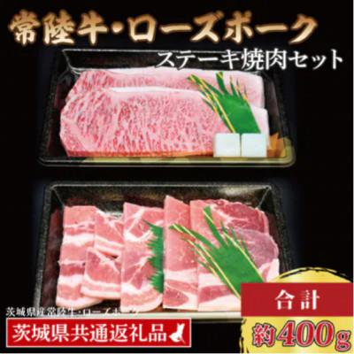 ふるさと納税 那珂市 「常陸牛・ローズポーク」ステーキ焼肉セット(3人前)(ステーキ約200g、ポーク約200g)
