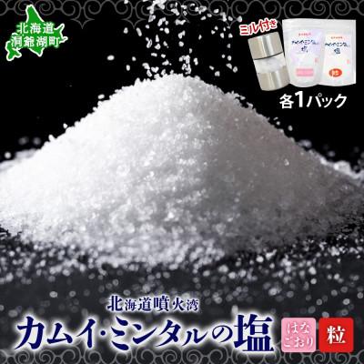 ふるさと納税 洞爺湖町 カムイ・ミンタルの塩 はなごおり・粒 各1パック(ミル付き)噴火湾産