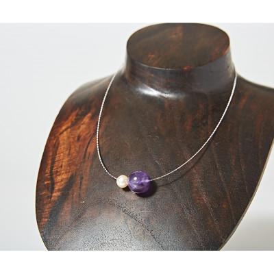 ふるさと納税 伊勢市 OMAMORI JEWELRY あこや真珠8mm 夫婦岩チョーカーSV925 アメジスト 1899