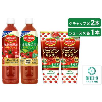 ふるさと納税 沼田市 デルモンテ リコピンリッチトマトケチャップ 2本 &amp; 食塩無添加野菜/トマトジュース 各1本