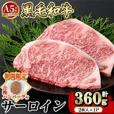 ふるさと納税 姶良市 期間限定!合挽ハンバーグ付 A5等級 鹿児島県産 黒毛和牛 サーロイン 2枚入り1P [水迫畜産]