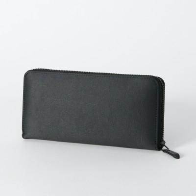 ふるさと納税 東大阪市 レザー調生地 ラウンドファスナー長財布 黒 日本製