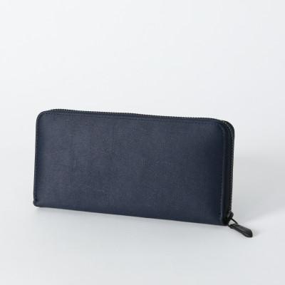 ふるさと納税 東大阪市 レザー調生地 ラウンドファスナー長財布 ネイビー 日本製