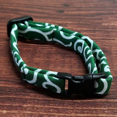 ふるさと納税 新温泉町 保護猫応援 手作り 猫の首輪 唐草模様 緑色 セーフティバックル