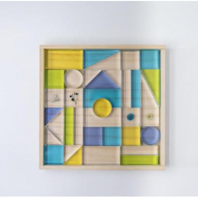 ふるさと納税 河内長野市 お花を閉じ込めたアクリル積み木 36ピース ブルー