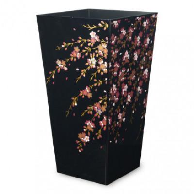 ふるさと納税 かつらぎ町 蒔絵調 ダストボックス L角 9.5L 桜 ブラック 和室に日本の美を添えるくず入れ