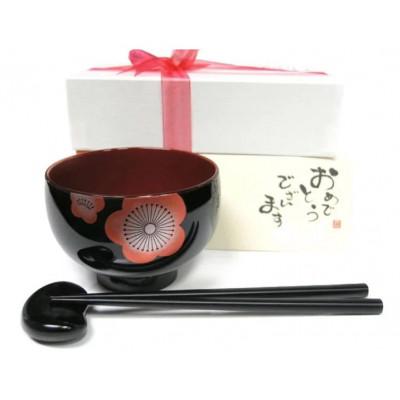 ふるさと納税 鯖江市 [越前塗]花梅ベビー椀セット 黒