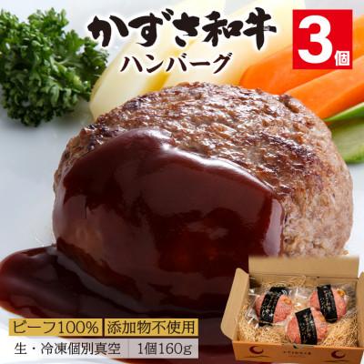 ふるさと納税 富津市 千葉県産ブランド牛「かずさ和牛」ハンバーグ(生)3個セット[KWH-3] F-32z